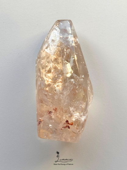 Natural Clear Quartz Freeform Palm Stone – Rainbow Fractures – 102g