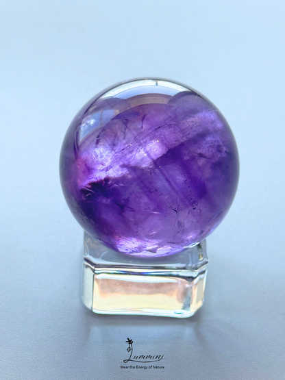 Natural Uruguay Amethyst Sphere with Rainbow Flash & Colour Zoning, Healing Stone - 35.5mm