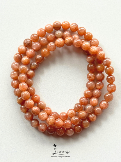 Natural Orange Starry Elestial Quartz Multi-Wrap Bracelet, Heliolite Black Sun Stone, Random Selection - 6mm
