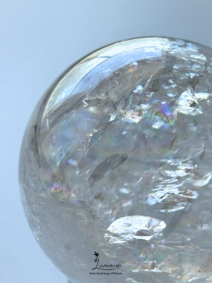 Collector-Grade Large Natural Clear Quartz Sphere with Explosive Rainbow Fractures – 62.5mm