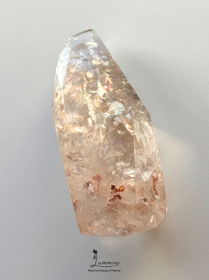 Natural Clear Quartz Freeform Palm Stone – Rainbow Fractures – 102g