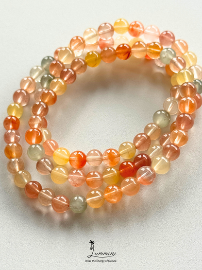 Natural Multicolour Rabbit Hair Quartz Triple-Wrap Bracelet – 6mm