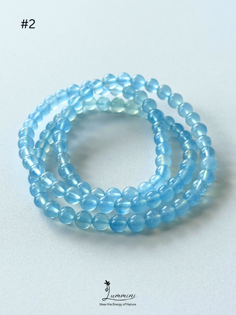 Premium Natural Aquamarine Triple-Wrap Healing Bracelet – Vivid Blue – 6mm #2, One of a Kind, Gift Ready