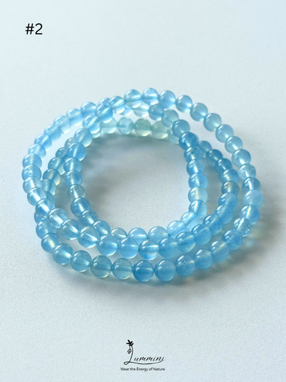 Premium Natural Aquamarine Triple-Wrap Healing Bracelet – Vivid Blue – 6mm #2, One of a Kind, Gift Ready