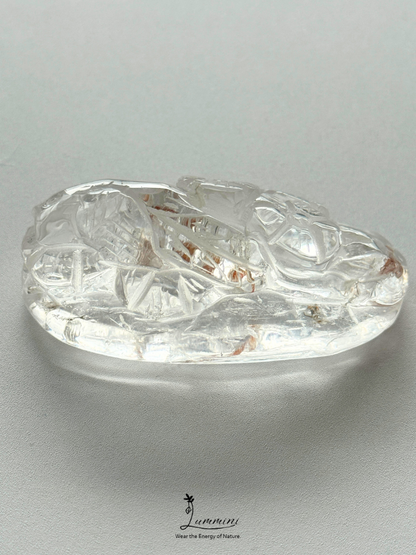 Natural Clear Quartz Magpie & Plum Blossom Pendant – Red Mineral Inclusions – 65mm, 74g