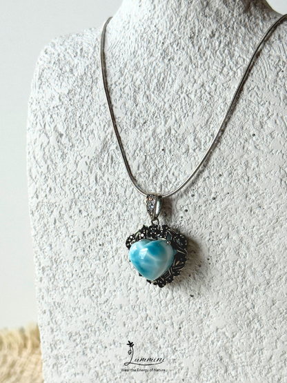 Genuine Natural Larimar Heart Pendant Necklace in Silver 925 Setting – 20*20*13.8 mm, Gift Ready, One of a Kind, Larimar Jewellery