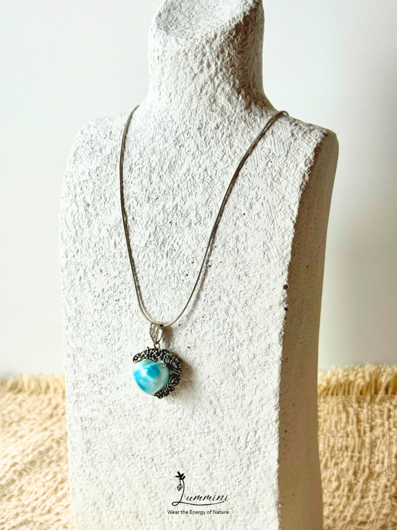 Genuine Natural Larimar Heart Pendant Necklace in Silver 925 Setting – 20*20*13.8 mm, Gift Ready, One of a Kind, Larimar Jewellery