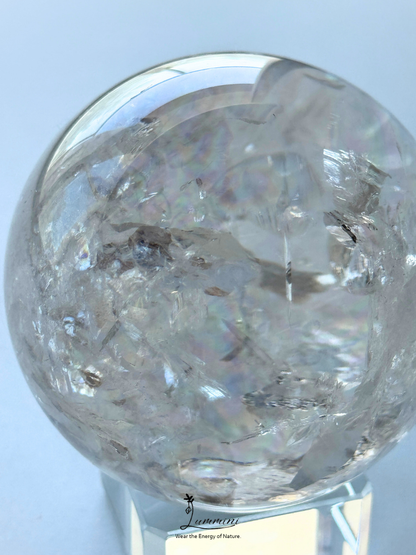 Collector-Grade Large Natural Clear Quartz Sphere with Explosive Rainbow Fractures – 62.5mm