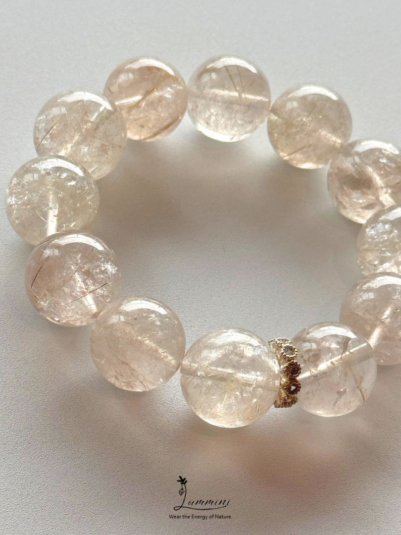 Natural Hair Inclusion Quartz Statement Bracelet – 17mm, One of a Kind