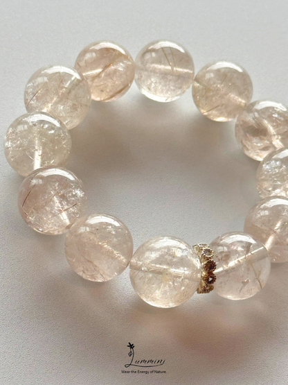 Natural Hair Inclusion Quartz Statement Bracelet – 17mm, One of a Kind