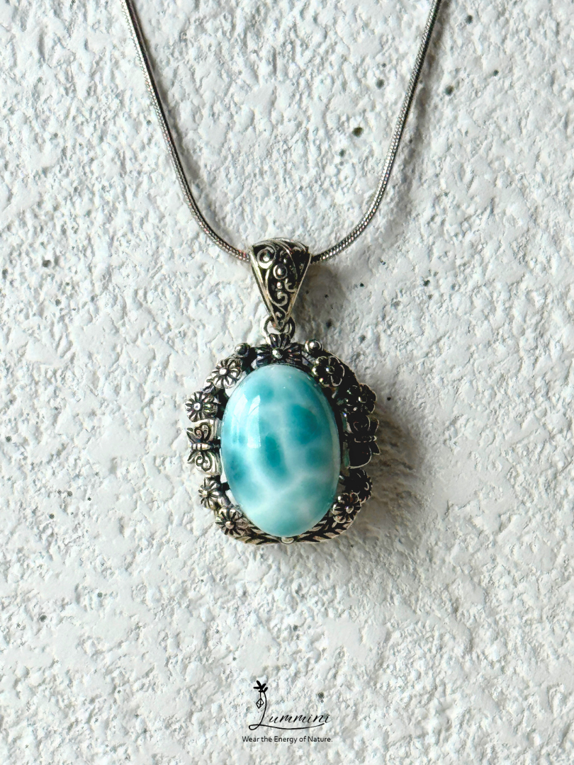 Genuine Natural Larimar Pendant Necklace in Silver 925 Setting – 18*20*14 mm, Gift Ready, One of a Kind, Larimar Jewellery