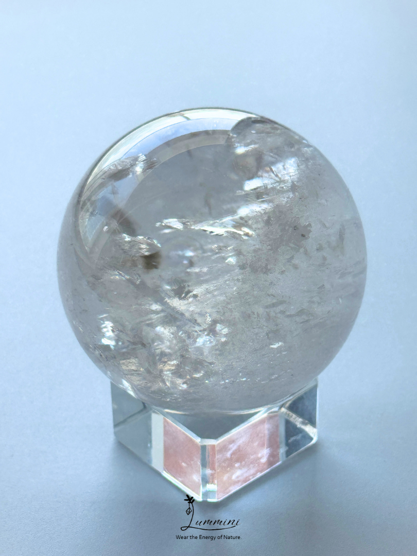 Collector-Grade Large Natural Clear Quartz Sphere with Explosive Rainbow Fractures – 62.5mm