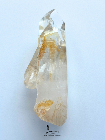 Natural Quartz Crystal-in-Crystal Specimen with Yellow Garden Inclusions, Palm Stone / Hand Stone– 195g, 120mm