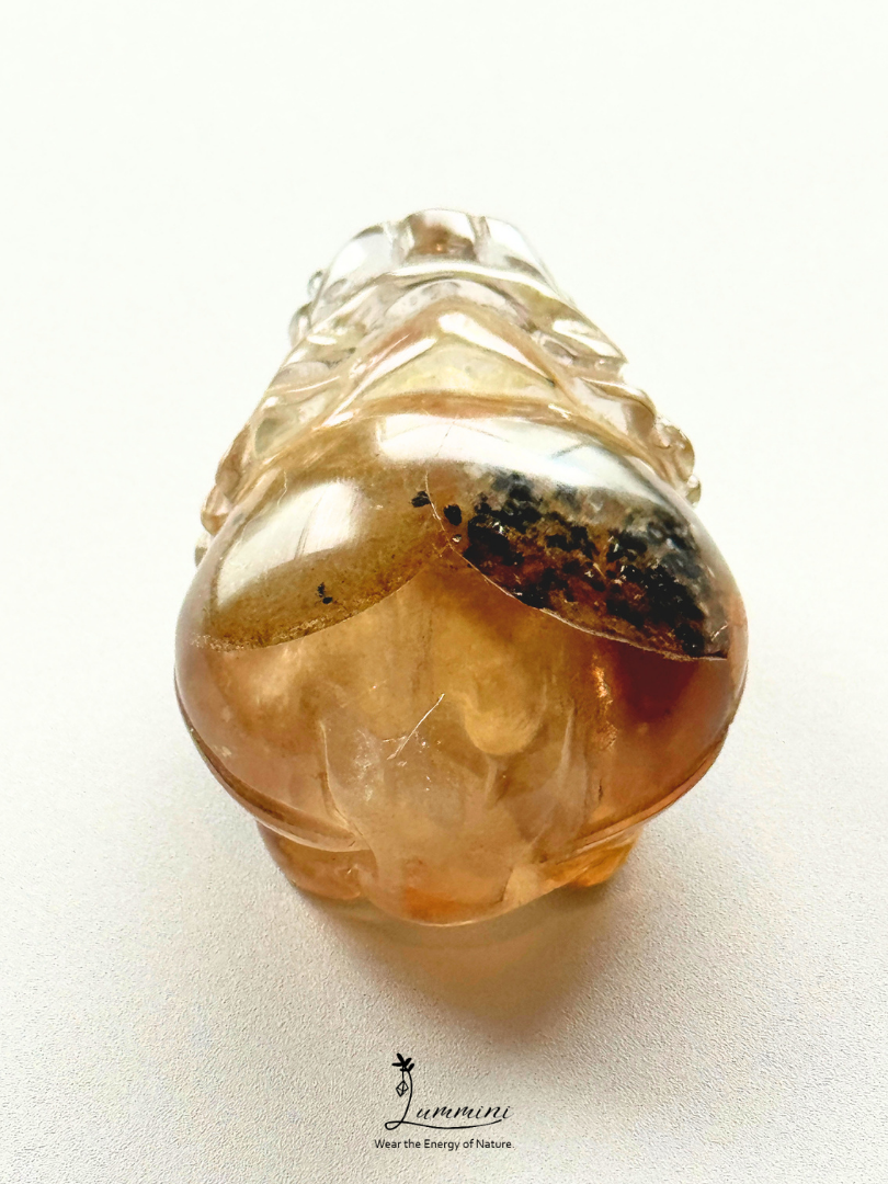 Natural Crystal - Pixiu Carving Quartz with Rare Black & Orange Mineral Inclusions – 75g, 53mm
