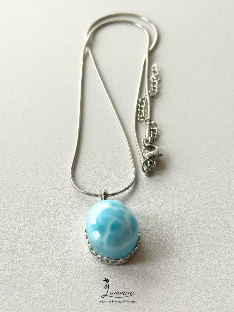 Genuine Natural Larimar Heart Pendant Necklace in Silver 925 Setting – 16*21*10 mm, Gift Ready, One of a Kind, Larimar Jewellery