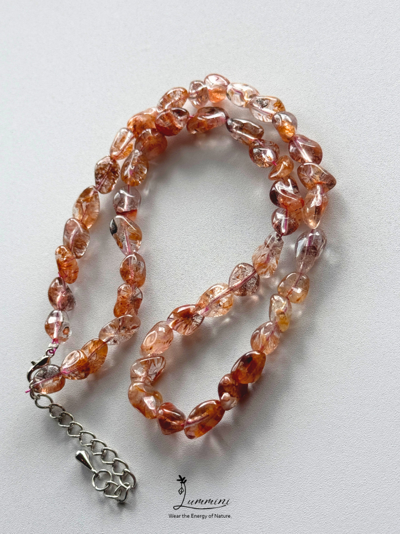 Rare Natural Aurora 23 Inclusion Quartz Nugget Necklace with Golden Feather Inclusions -  One of a Kind