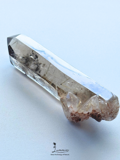 Rare Natural Smoky Rutilated Quartz Wand with Garden Inclusions & Inner Crystal, Crystal in Crystal – 110g, 105mm