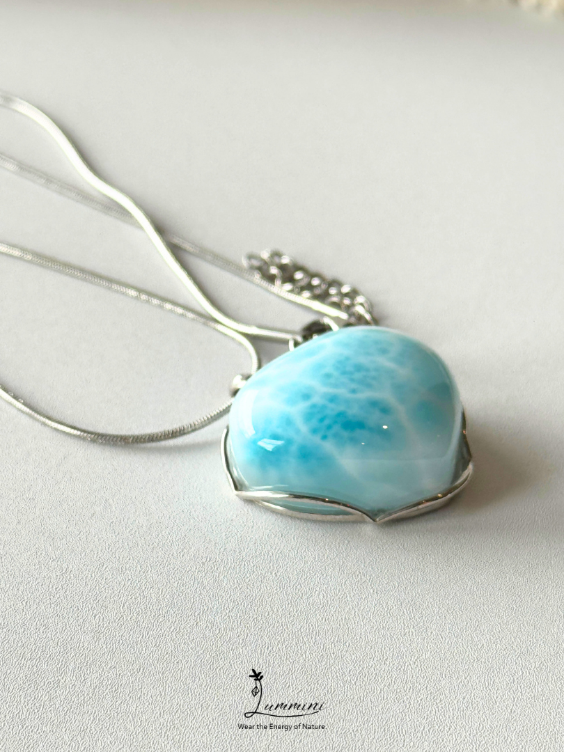 Genuine Natural Larimar Heart Pendant Necklace in Silver 925 Setting – 15g, 26*23*11 mm, Gift Ready, One of a Kind, Larimar Jewellery