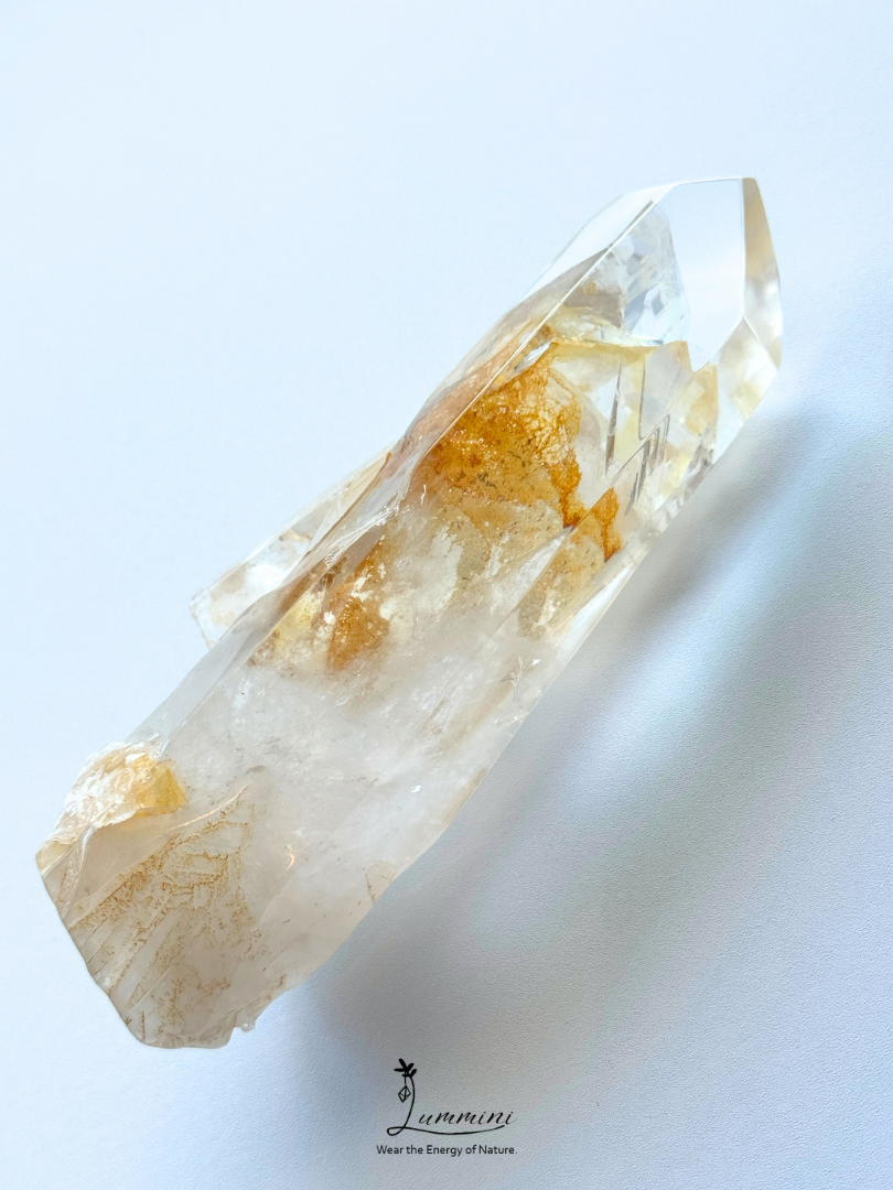 Natural Quartz Crystal-in-Crystal Specimen with Yellow Garden Inclusions, Palm Stone / Hand Stone– 195g, 120mm