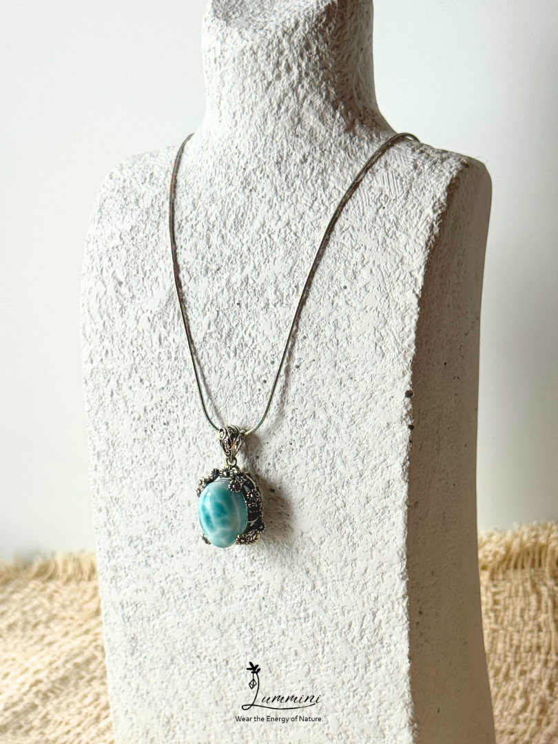 Genuine Natural Larimar Pendant Necklace in Silver 925 Setting – 18*20*14 mm, Gift Ready, One of a Kind, Larimar Jewellery