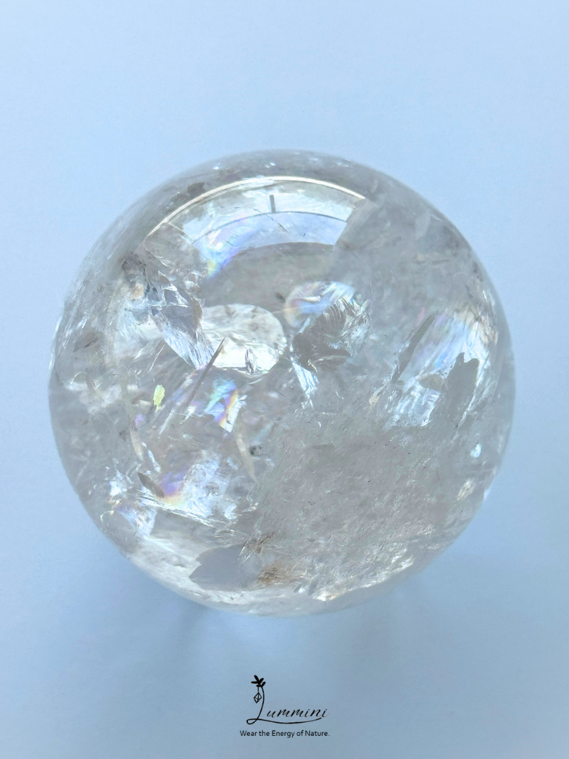Collector-Grade Large Natural Clear Quartz Sphere with Explosive Rainbow Fractures – 62.5mm