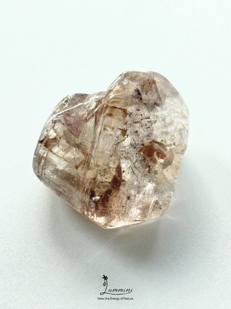 Rare Natural Super Seven Elestial Quartz Freeform Pocket Stone – Rainbow Venom Blossom with Red Clay Inclusions, 60g, 45mm