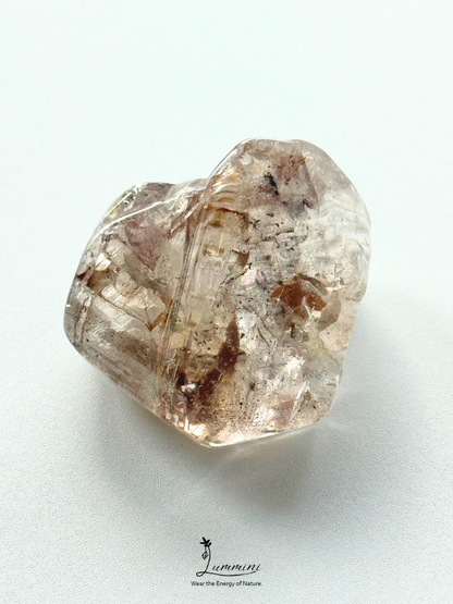 Rare Natural Super Seven Elestial Quartz Freeform Pocket Stone – Rainbow Venom Blossom with Red Clay Inclusions, 60g, 45mm