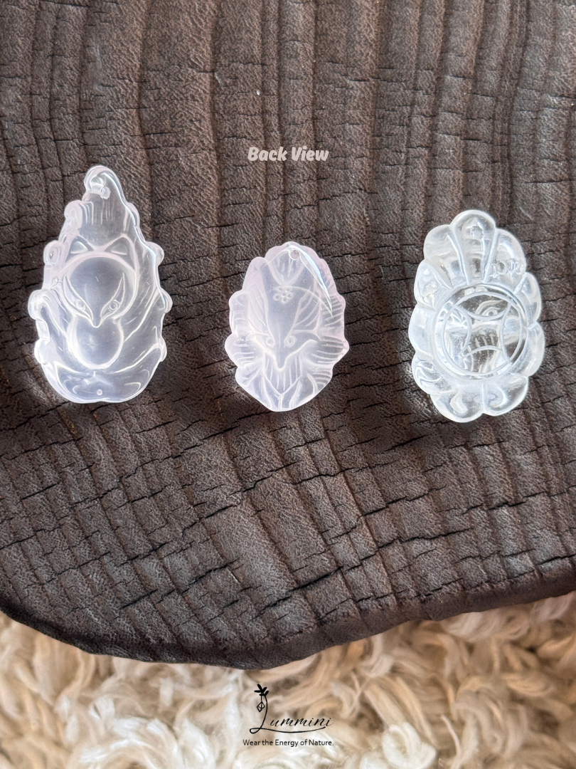 Natural Crystal Nine-Tailed Fox Carved Pendant – Choose Your Style