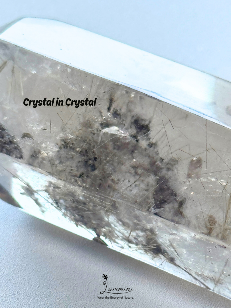 Rare Natural Smoky Rutilated Quartz Wand with Garden Inclusions & Inner Crystal, Crystal in Crystal – 110g, 105mm