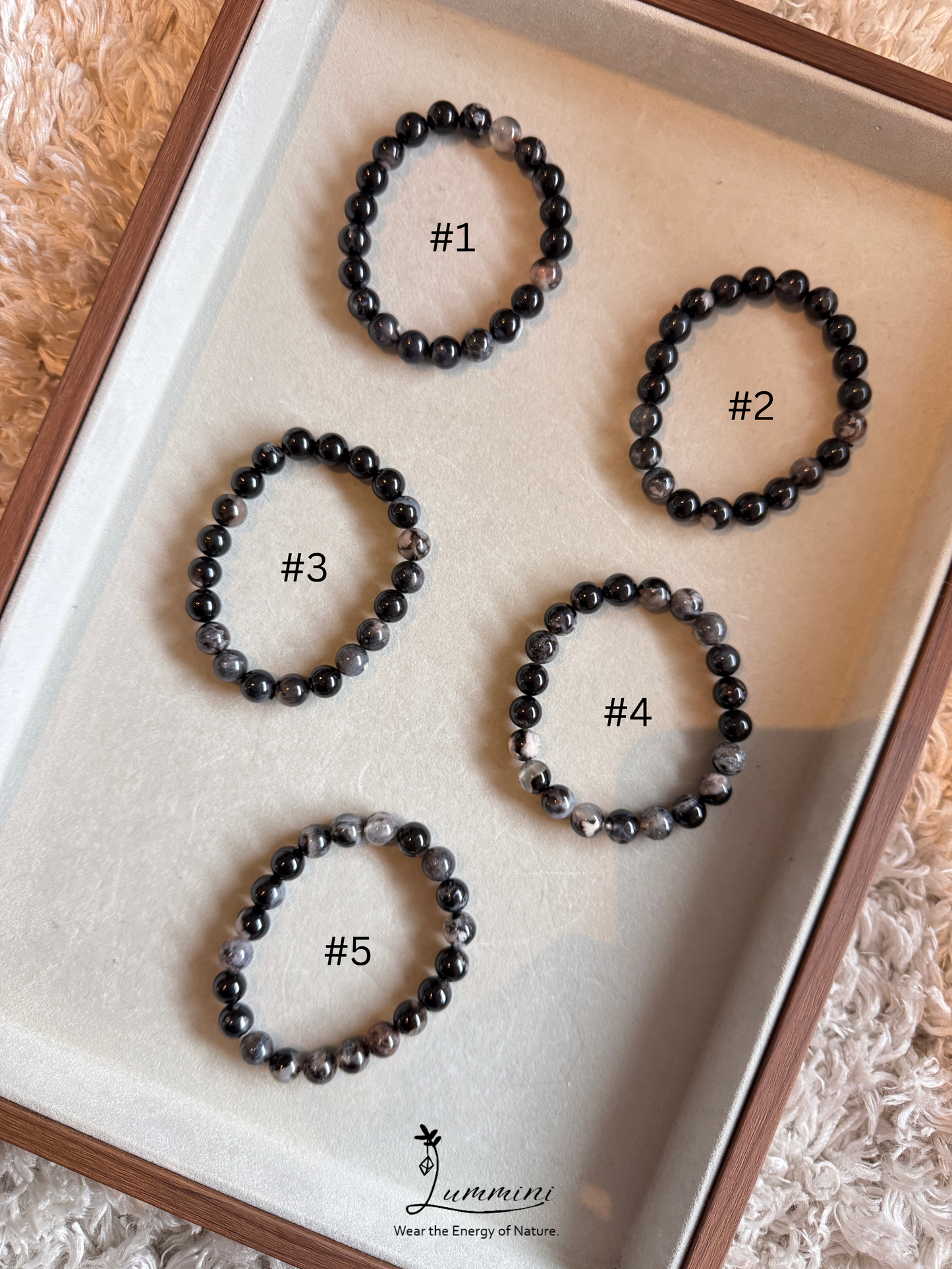 Black Sakura Agate · Unique Blossom Pattern · 9.5mm